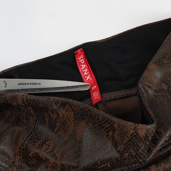 Spanx Snake-Printed Faux Leather Leggings Brown - Size Small - EUC - Picture 5 of 7